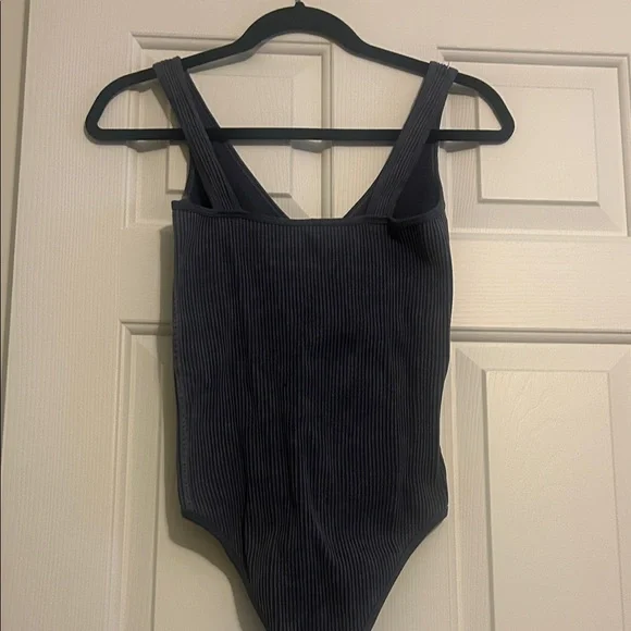 Aura ribbed V-neck bodysuit in a blue-gray color. - Picture 3 of 3